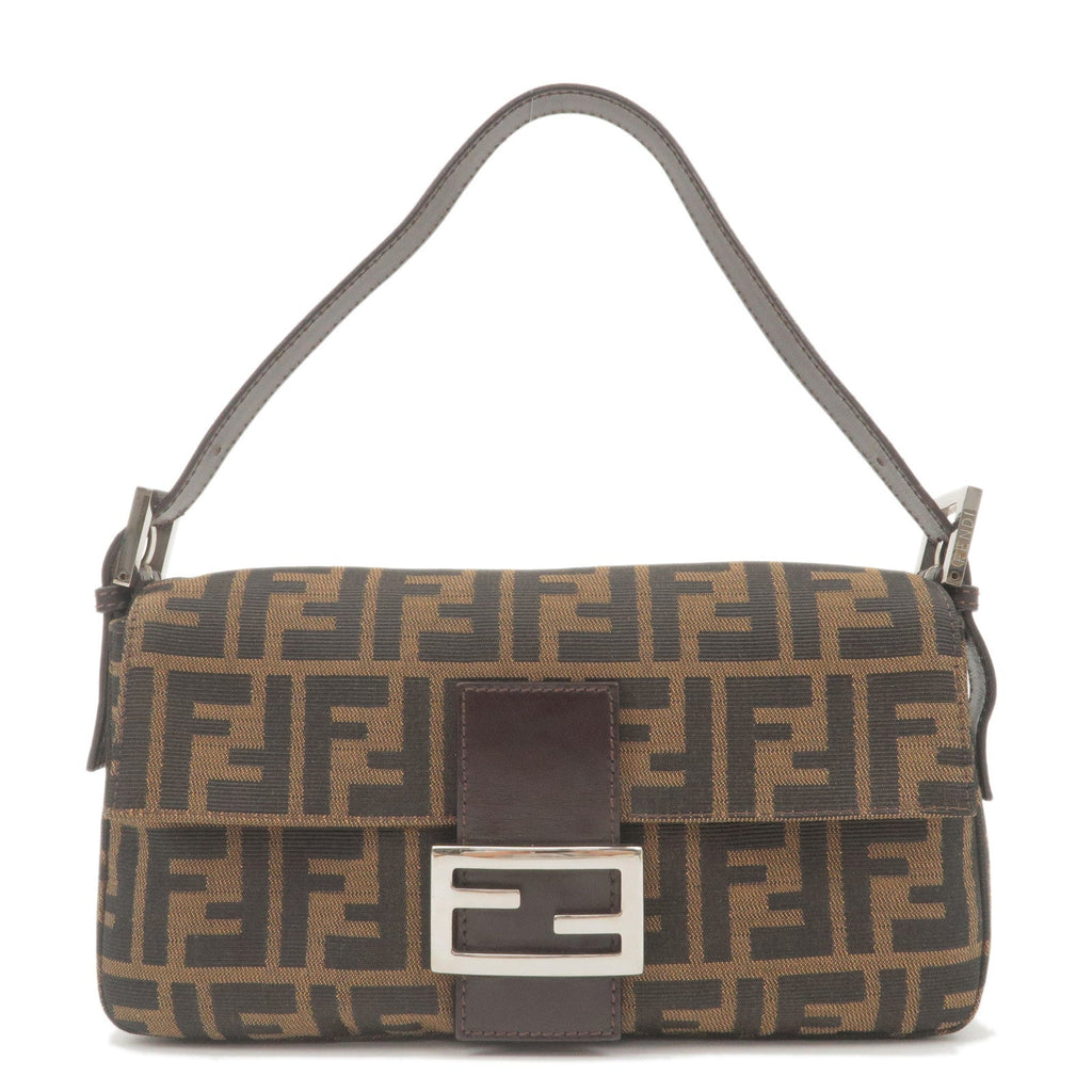 FENDI Zucca Mamma Baguette Canvas Leather Shoulder Bag Brown 26424