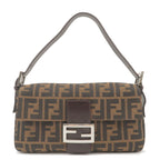 FENDI Zucca Mamma Baguette Canvas Leather Shoulder Bag Brown 26424