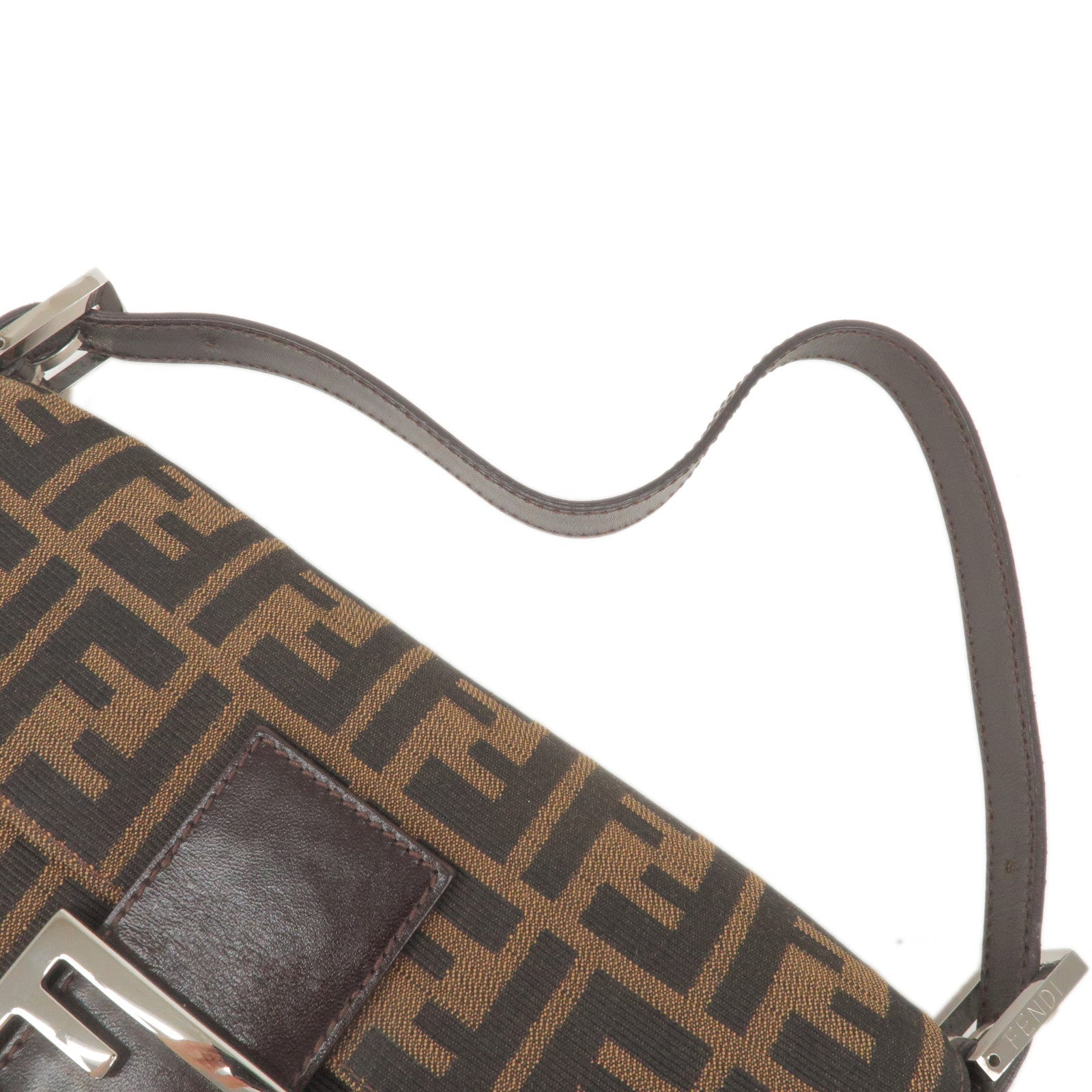 FENDI Zucca Mamma Baguette Canvas Leather Shoulder Bag Brown 26424