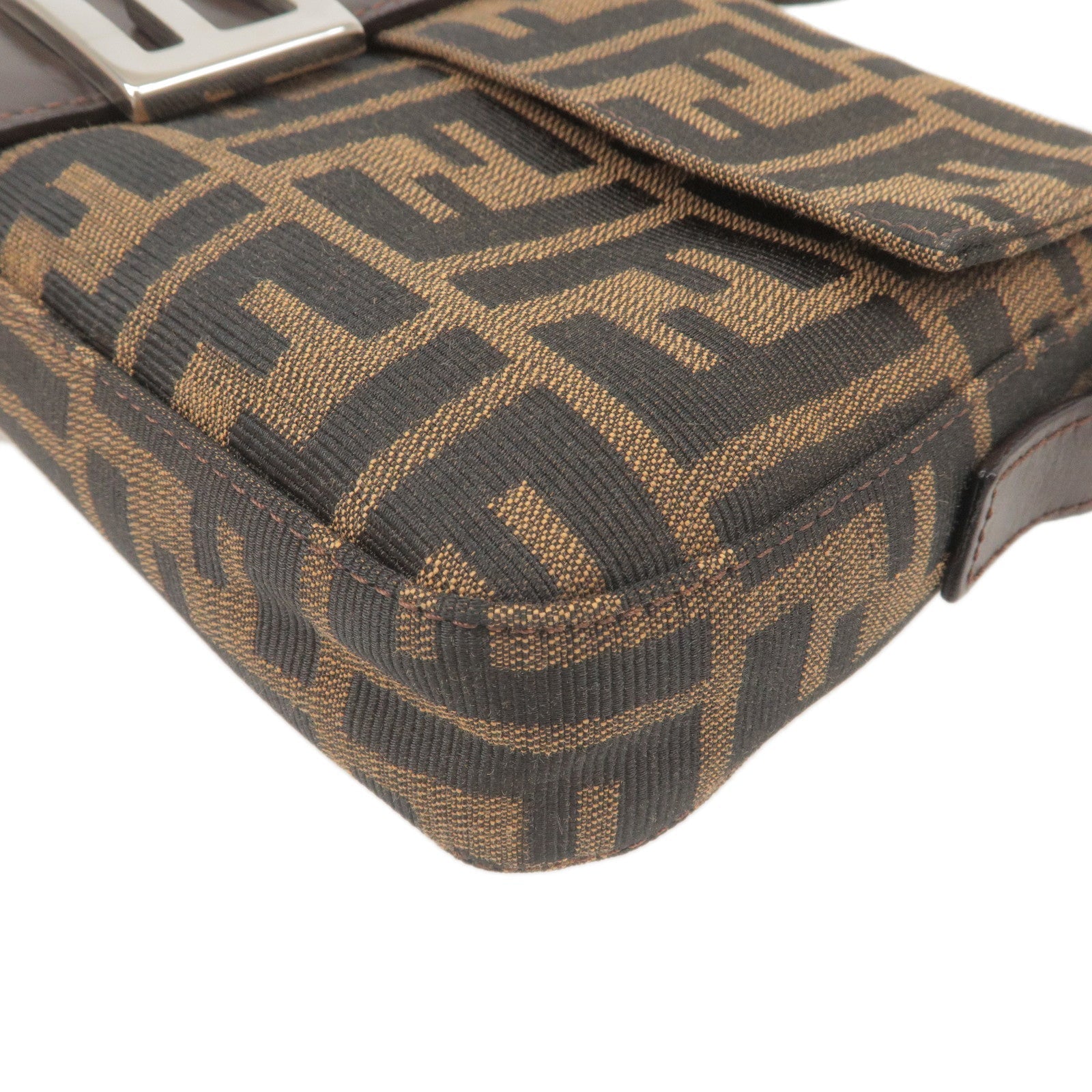 FENDI Zucca Mamma Baguette Canvas Leather Shoulder Bag Brown 26424
