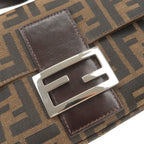 FENDI Zucca Mamma Baguette Canvas Leather Shoulder Bag Brown 26424