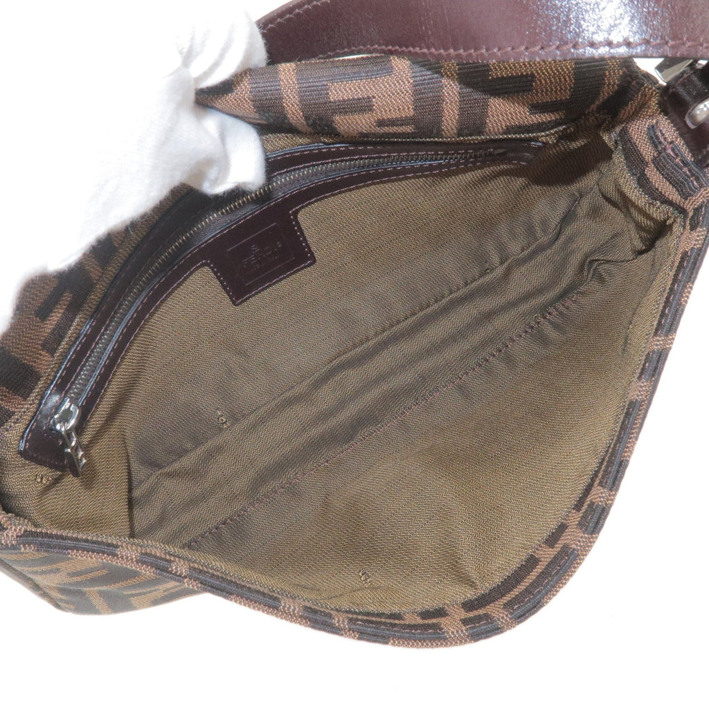 FENDI Zucca Mamma Baguette Canvas Leather Shoulder Bag Brown 26424