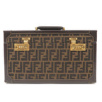 FENDI Zucca Canvas Leather Vanity Bag Makeup Box Khaki Black