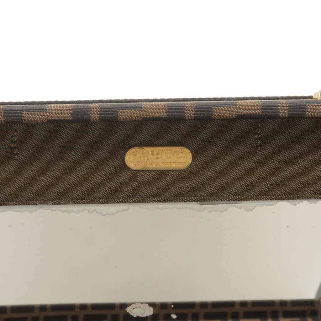 FENDI Zucca Canvas Leather Vanity Bag Makeup Box Khaki Black