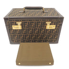 FENDI Zucca Canvas Leather Vanity Bag Makeup Box Khaki Black