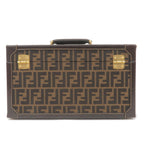FENDI Zucca Canvas Leather Vanity Bag Makeup Box Khaki Black