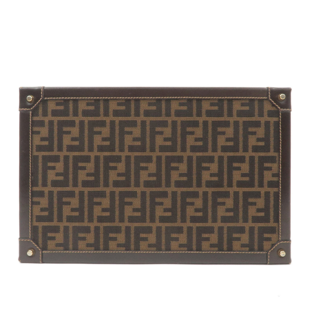 FENDI Zucca Canvas Leather Vanity Bag Makeup Box Khaki Black