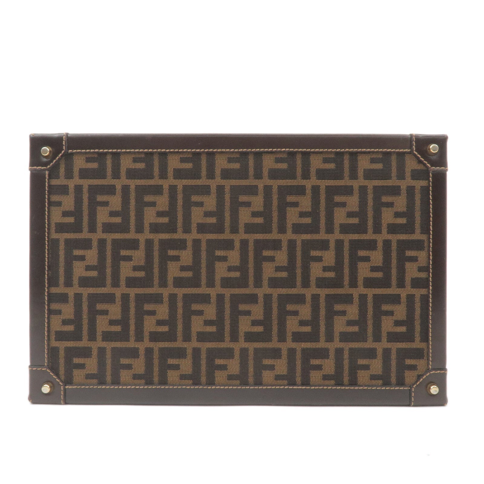 FENDI Zucca Canvas Leather Vanity Bag Makeup Box Khaki Black