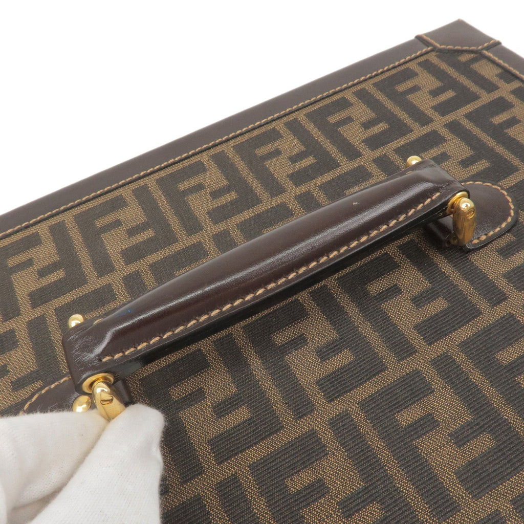 FENDI Zucca Canvas Leather Vanity Bag Makeup Box Khaki Black