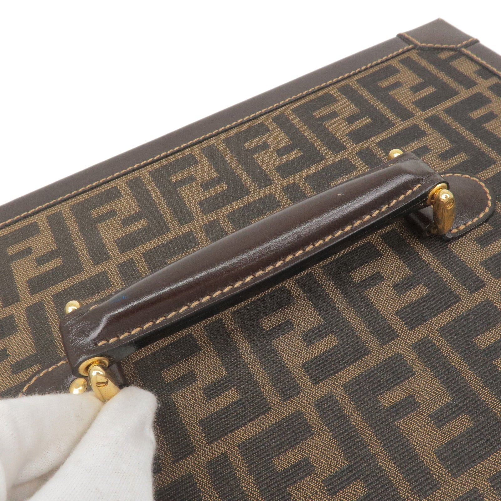 FENDI Zucca Canvas Leather Vanity Bag Makeup Box Khaki Black