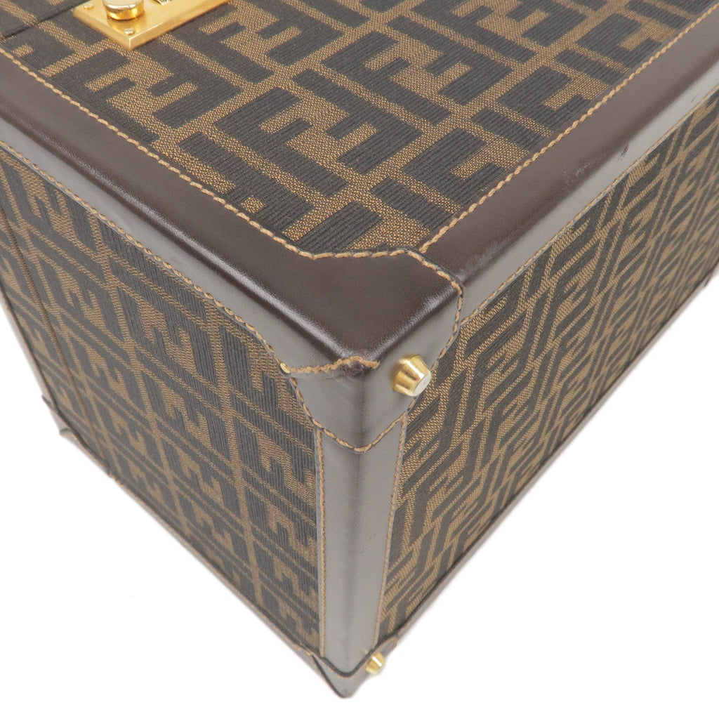 FENDI Zucca Canvas Leather Vanity Bag Makeup Box Khaki Black