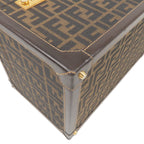 FENDI Zucca Canvas Leather Vanity Bag Makeup Box Khaki Black