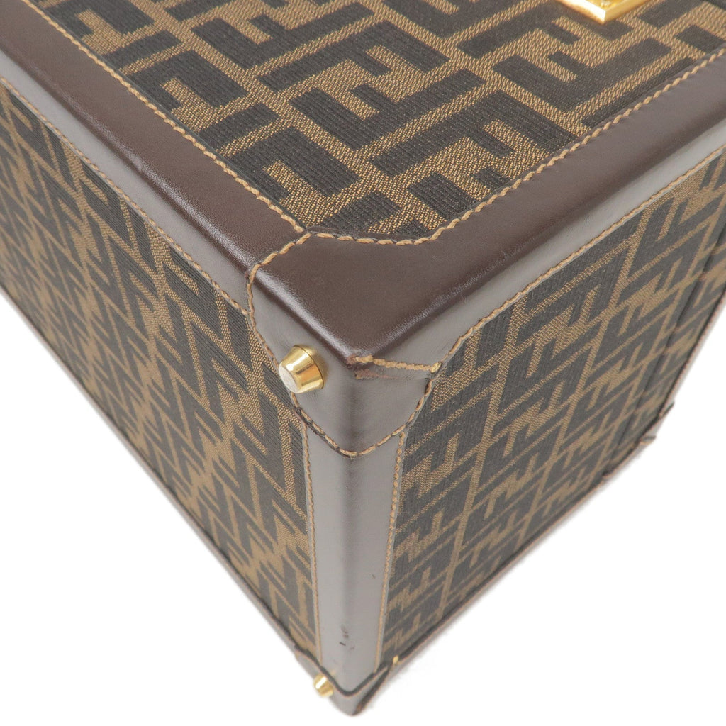 FENDI Zucca Canvas Leather Vanity Bag Makeup Box Khaki Black