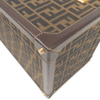 FENDI Zucca Canvas Leather Vanity Bag Makeup Box Khaki Black