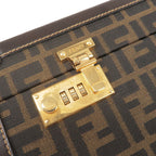 FENDI Zucca Canvas Leather Vanity Bag Makeup Box Khaki Black