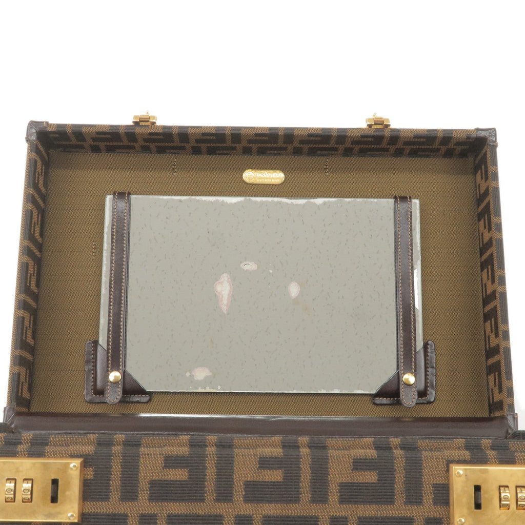 FENDI Zucca Canvas Leather Vanity Bag Makeup Box Khaki Black