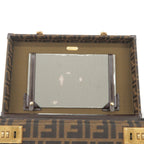 FENDI Zucca Canvas Leather Vanity Bag Makeup Box Khaki Black
