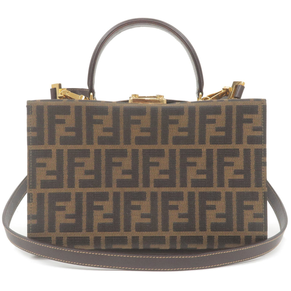 FENDI Zucca Canvas Leather Vanity Bag Khaki Black Brown 14548