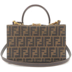 FENDI Zucca Canvas Leather Vanity Bag Khaki Black Brown 14548