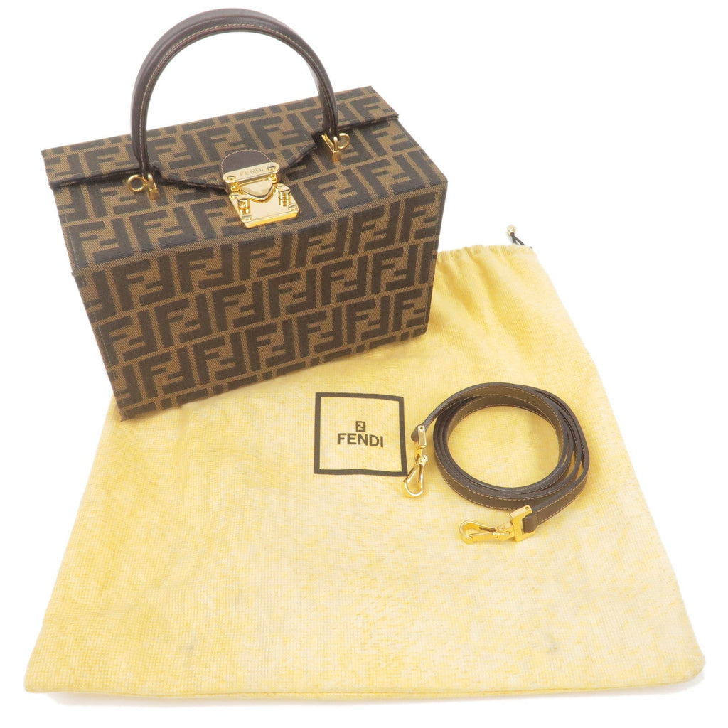FENDI Zucca Canvas Leather Vanity Bag Khaki Black Brown 14548