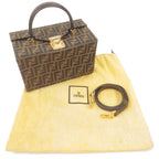 FENDI Zucca Canvas Leather Vanity Bag Khaki Black Brown 14548