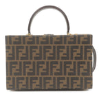 FENDI Zucca Canvas Leather Vanity Bag Khaki Black Brown 14548