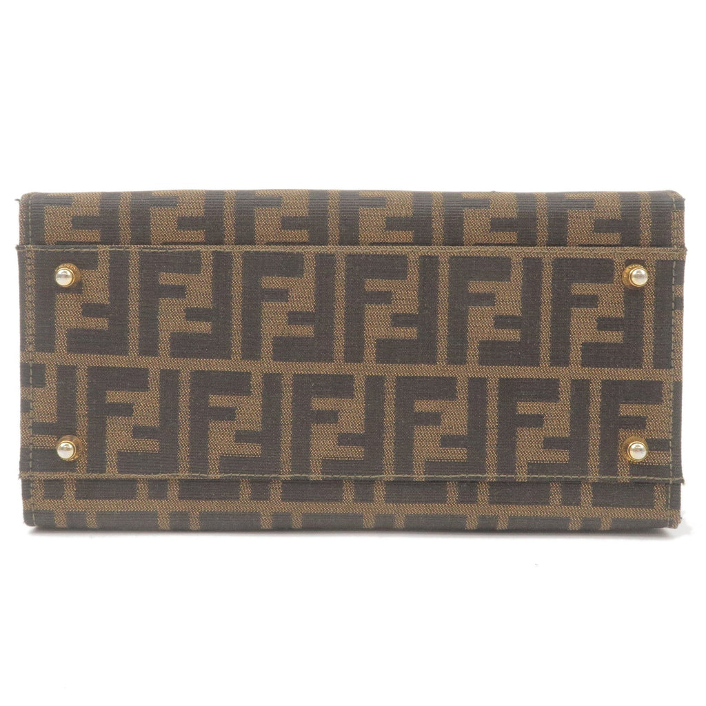 FENDI Zucca Canvas Leather Vanity Bag Khaki Black Brown 14548
