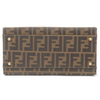 FENDI Zucca Canvas Leather Vanity Bag Khaki Black Brown 14548