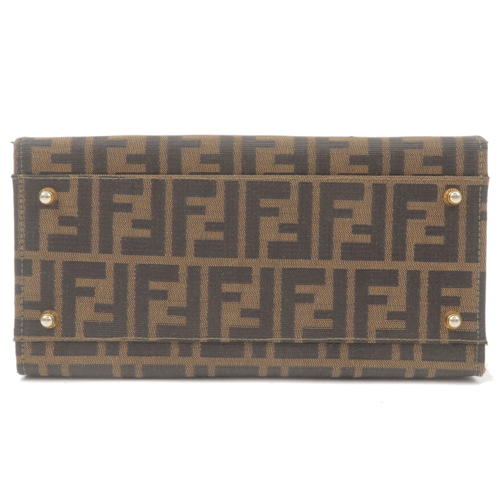 FENDI Zucca Canvas Leather Vanity Bag Khaki Black Brown 14548