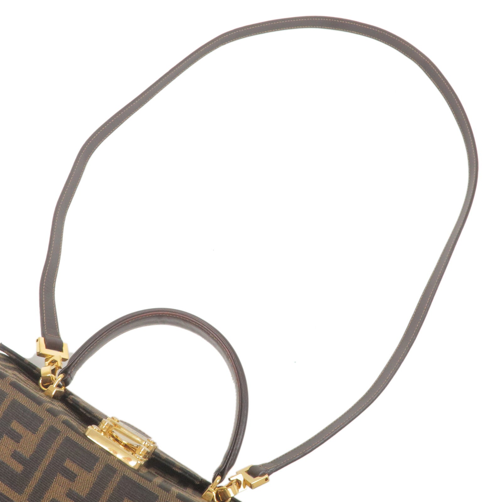 FENDI Zucca Canvas Leather Vanity Bag Khaki Black Brown 14548