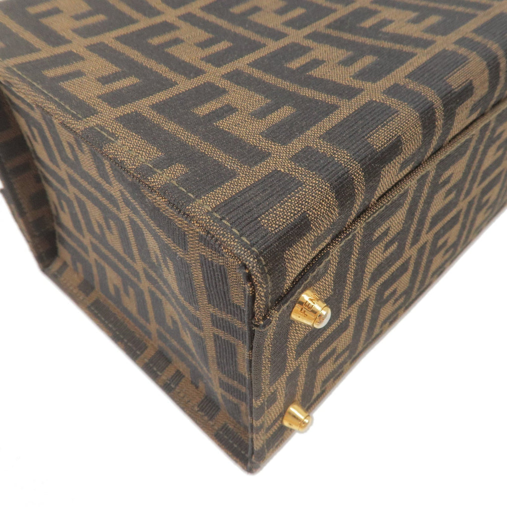 FENDI Zucca Canvas Leather Vanity Bag Khaki Black Brown 14548