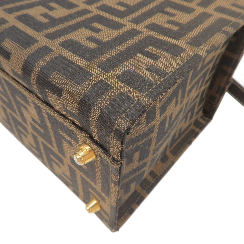 FENDI Zucca Canvas Leather Vanity Bag Khaki Black Brown 14548