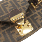 FENDI Zucca Canvas Leather Vanity Bag Khaki Black Brown 14548