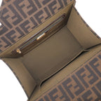 FENDI Zucca Canvas Leather Vanity Bag Khaki Black Brown 14548