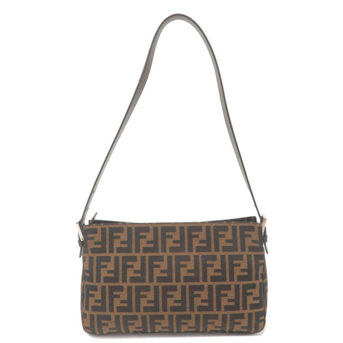 FENDI Zucca Canvas Leather Shoulder Bag Brown Black 26566