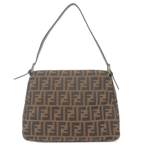 FENDI Zucca Canvas Leather Shoulder Bag Brown Black 26325