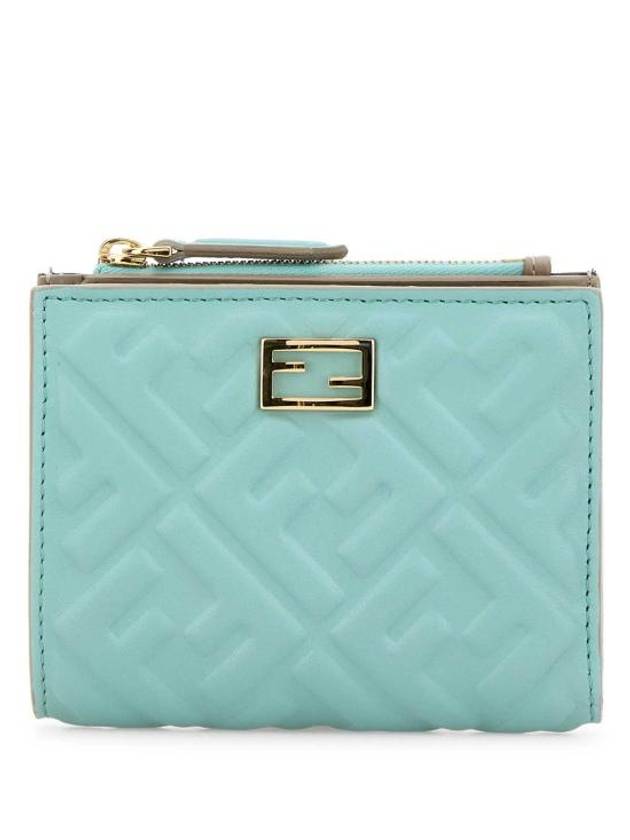 Fendi Slim Baguette Leather Half Wallet Light Blue