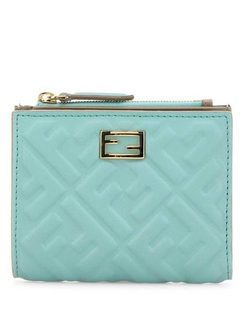 Fendi Slim Baguette Leather Half Wallet Light Blue