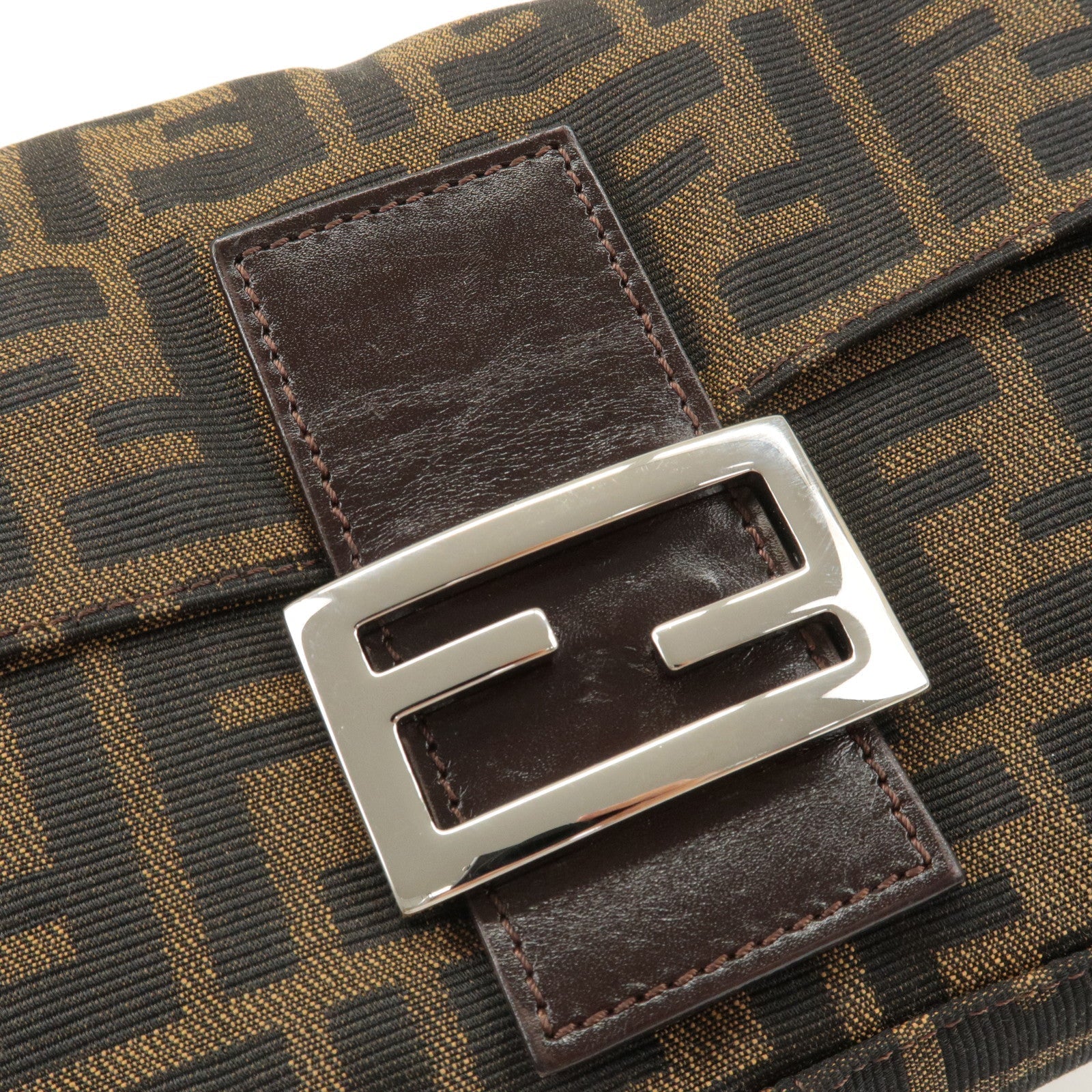 FENDI Mamma Baguette Zucca  Canvas Leather Shoulder Bag 26424