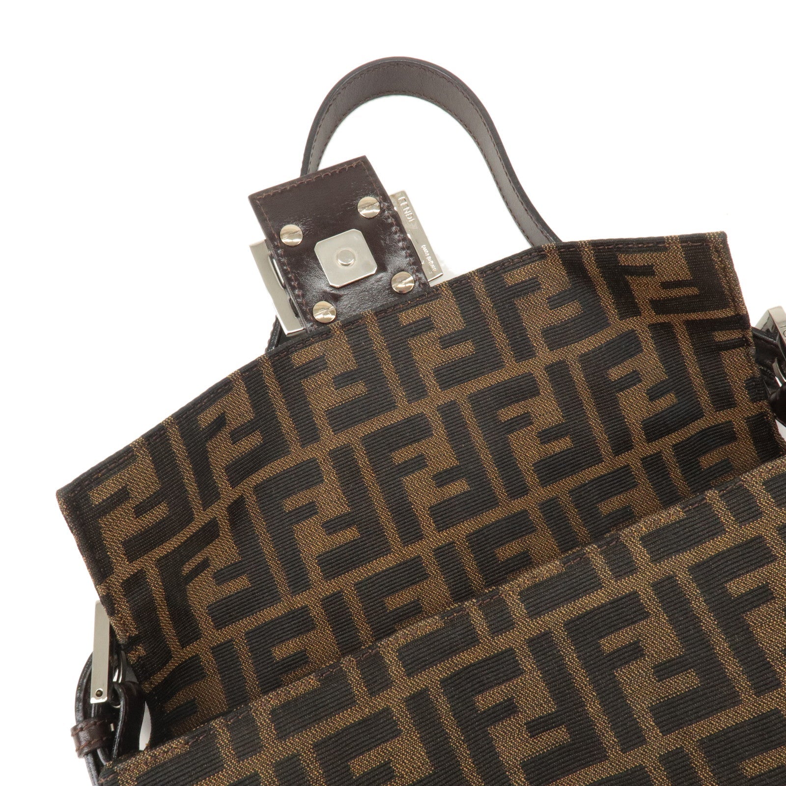 FENDI Mamma Baguette Zucca  Canvas Leather Shoulder Bag 26424