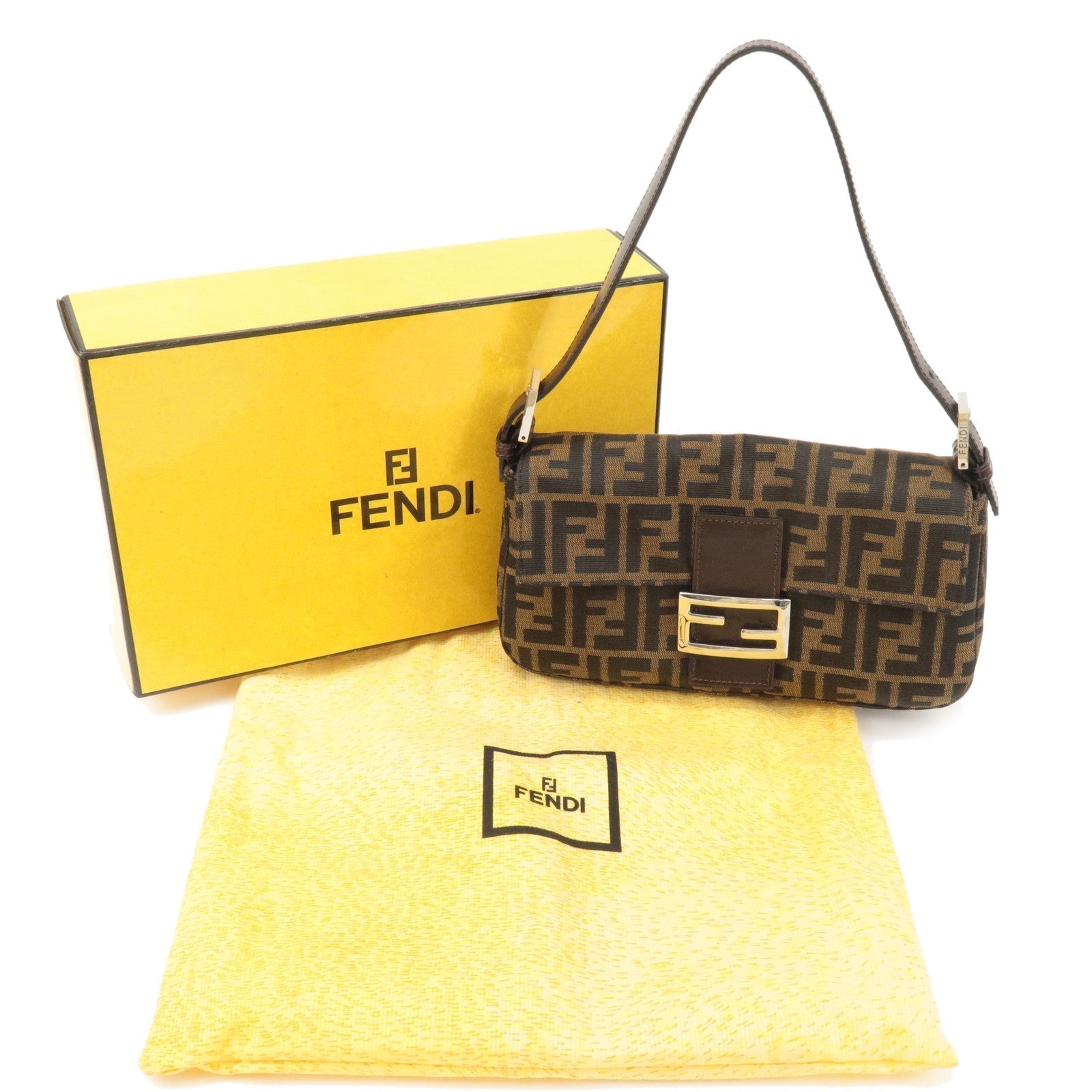 FENDI Mamma Baguette Zucca  Canvas Leather Shoulder Bag 26424