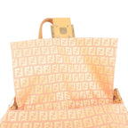 FENDI Zucchino Mamma Baguette Canvas Leather Bag Beige Pink 8BR001