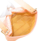FENDI Zucchino Mamma Baguette Canvas Leather Bag Beige Pink 8BR001