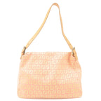 FENDI Zucchino Mamma Baguette Canvas Leather Bag Beige Pink 8BR001
