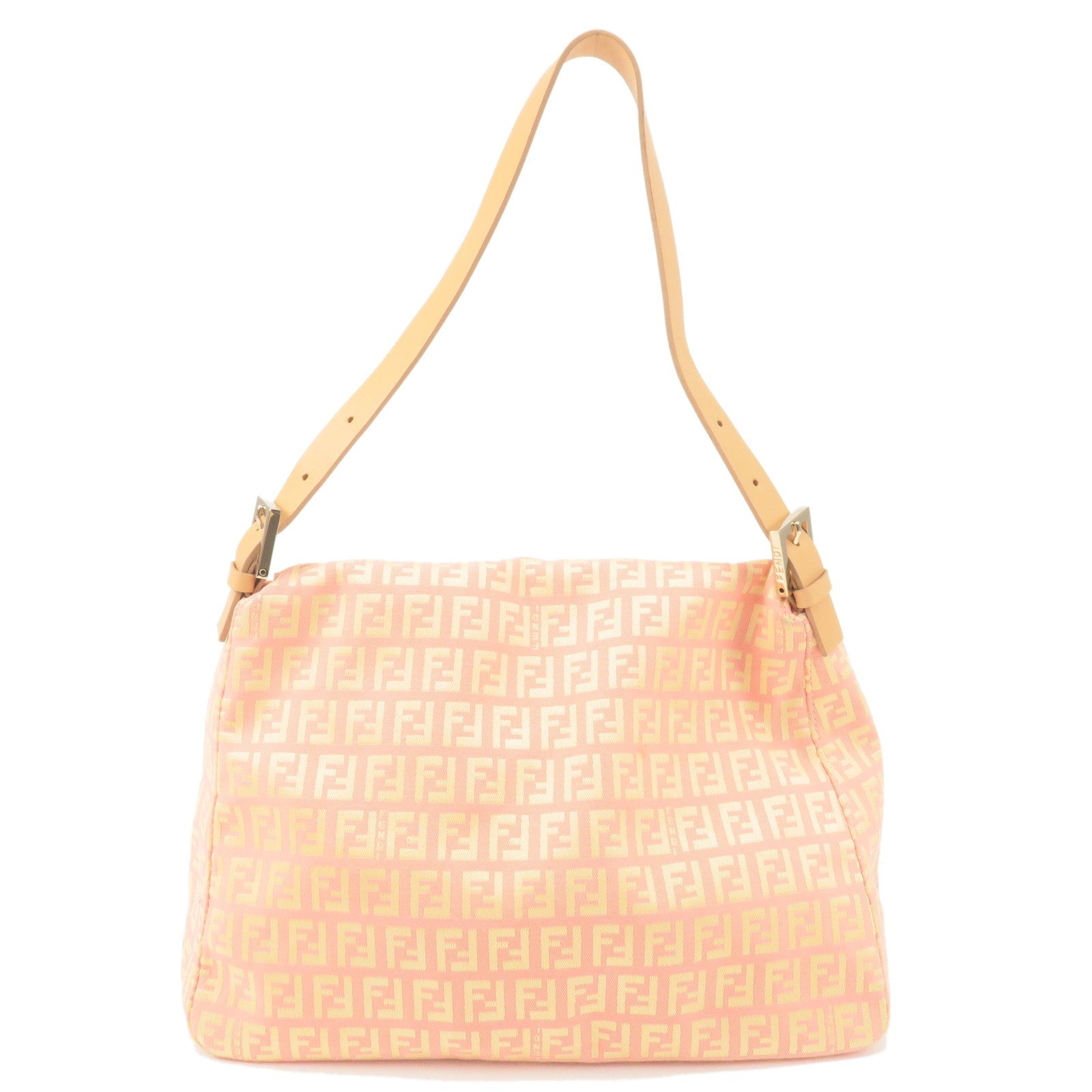 FENDI Zucchino Mamma Baguette Canvas Leather Bag Beige Pink 8BR001