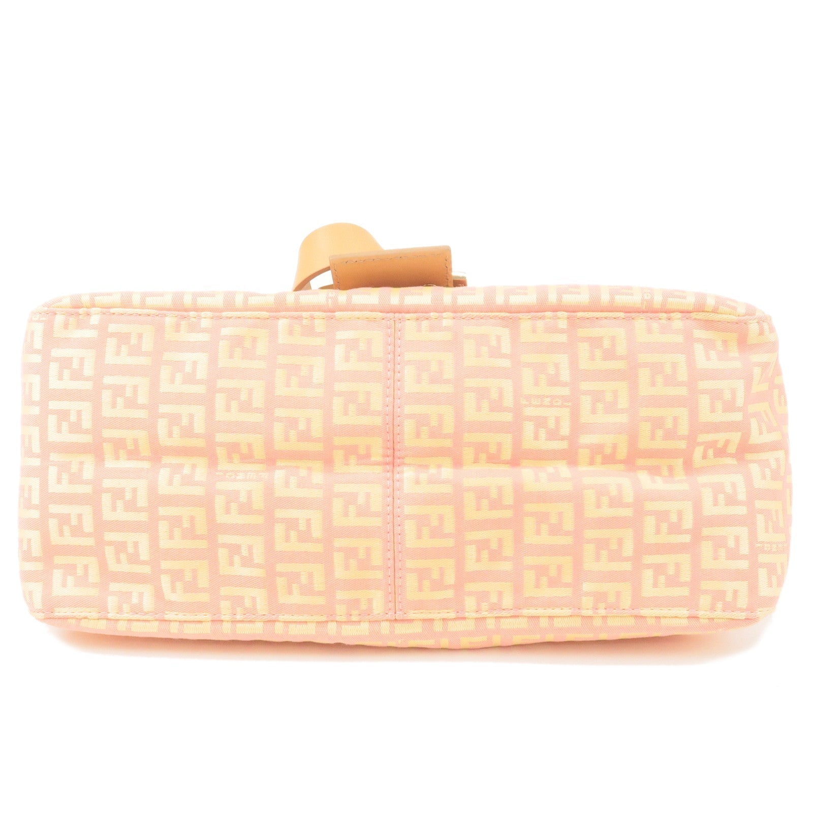 FENDI Zucchino Mamma Baguette Canvas Leather Bag Beige Pink 8BR001