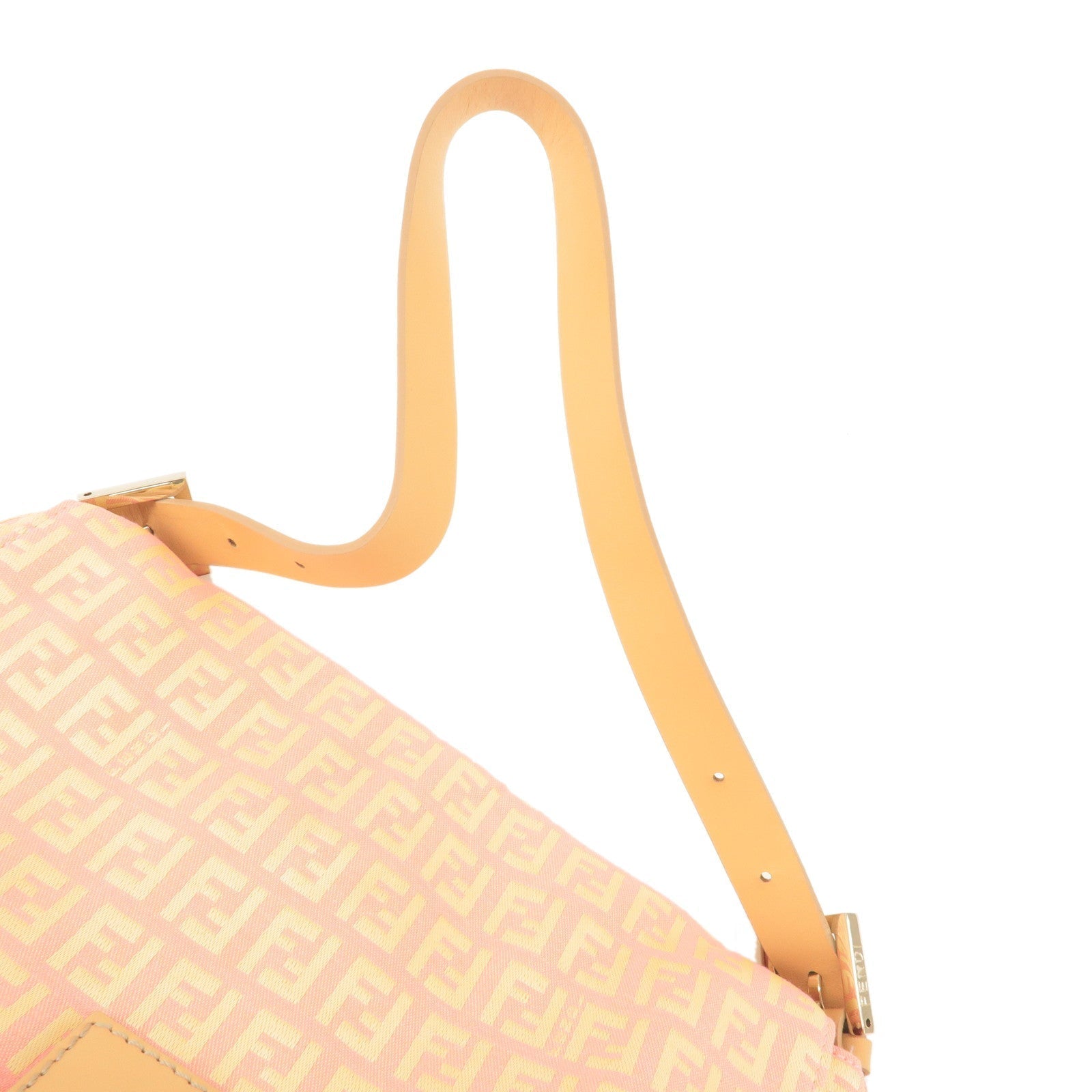 FENDI Zucchino Mamma Baguette Canvas Leather Bag Beige Pink 8BR001