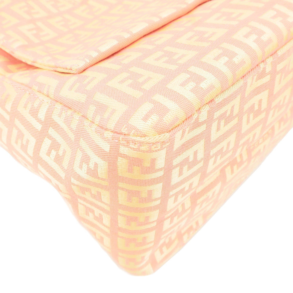 FENDI Zucchino Mamma Baguette Canvas Leather Bag Beige Pink 8BR001