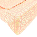 FENDI Zucchino Mamma Baguette Canvas Leather Bag Beige Pink 8BR001