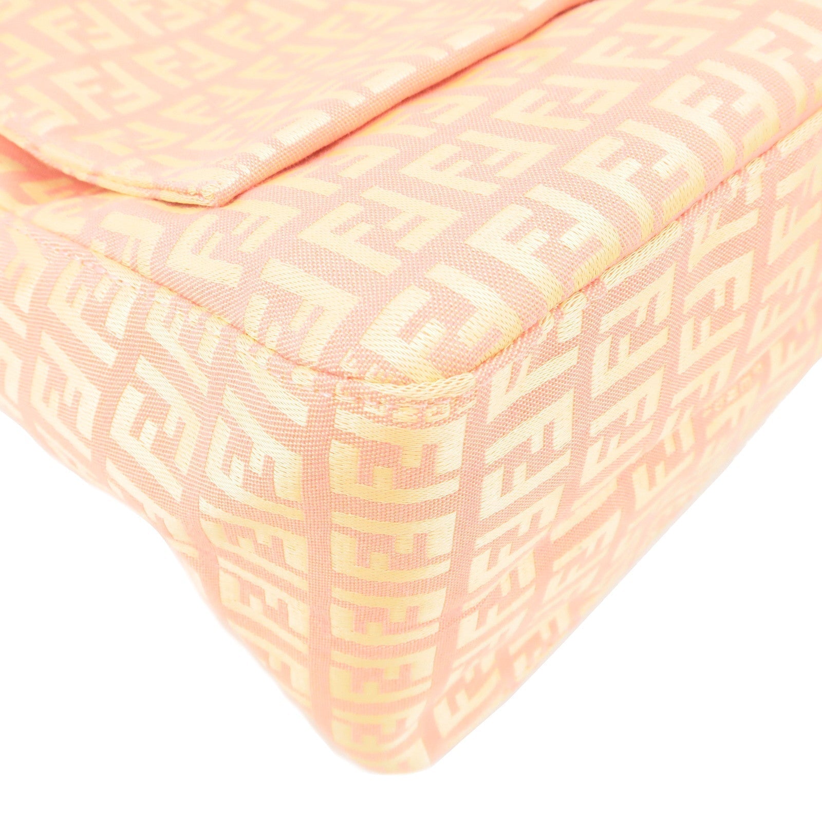 FENDI Zucchino Mamma Baguette Canvas Leather Bag Beige Pink 8BR001